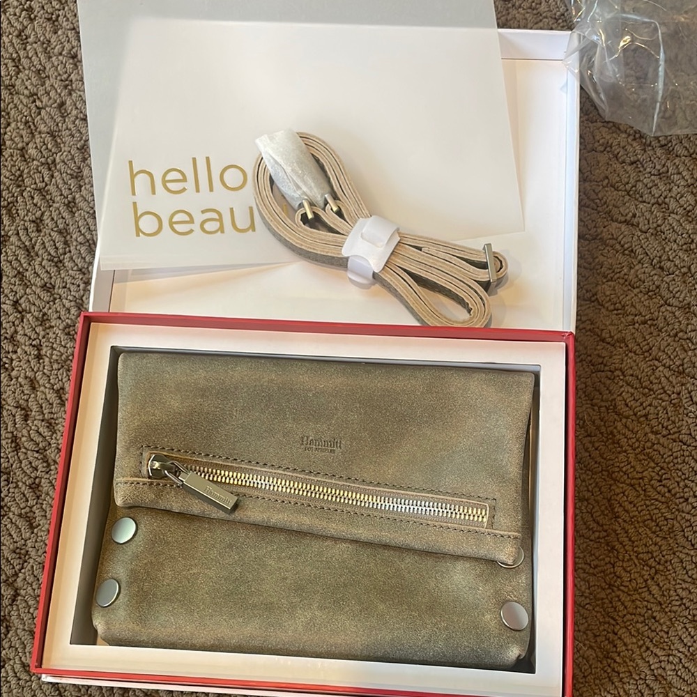 Hammitt Taupe Leather Clutch with Silver Accents